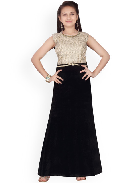 

Aarika Girls Black Self Design Maxi Dress