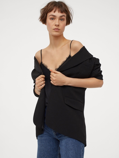 

H&M Women Black Solid Lace-trimmed Strappy Sustainable Top