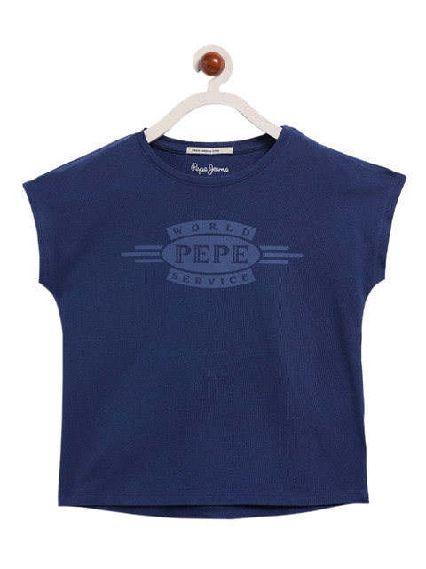 

Pepe Jeans Girls Navy Blue Printed Round Neck T-shirt