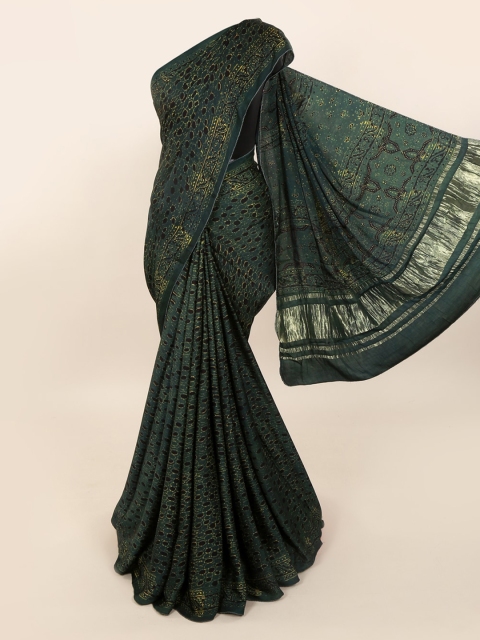 

Pothys Green Pure Silk Printed Dabu Saree