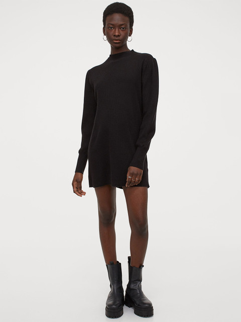 

H&M Women Black Rib-Knit Dress