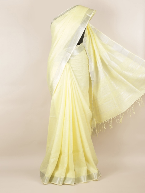 

Pothys Yellow Solid Linen Blend Saree
