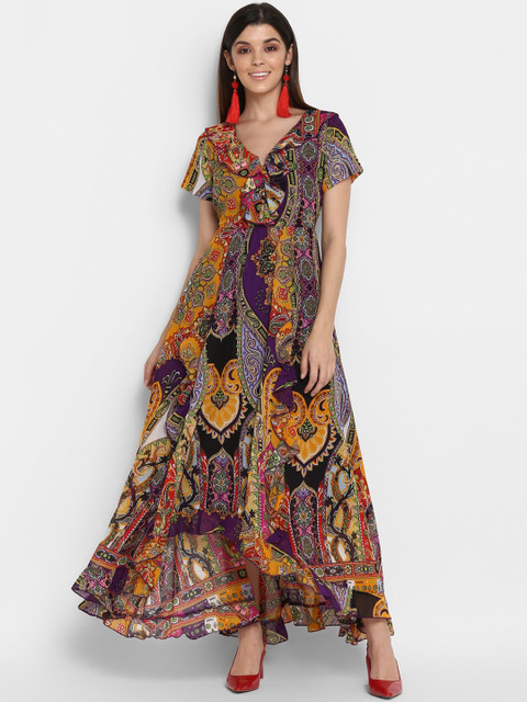 

NIZA Women Purple Printed Maxi Dress