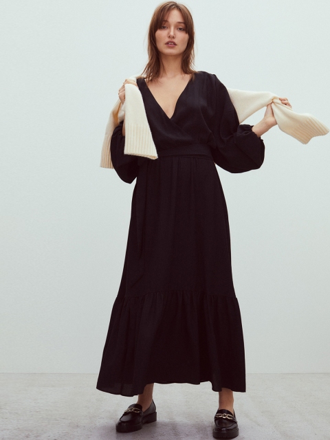 

H&M Women Black Long Wrap Dress