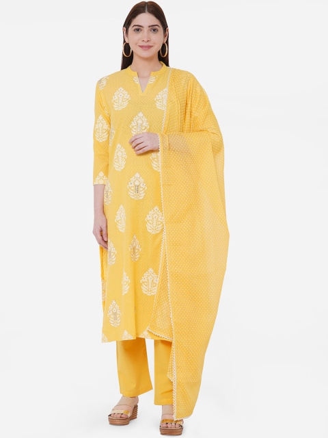 

FASHOR Women Yellow Printed Kurta with Trousers & Dupatta