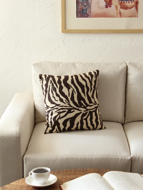 

House This Unisex Brown Self Design Cushion Cover