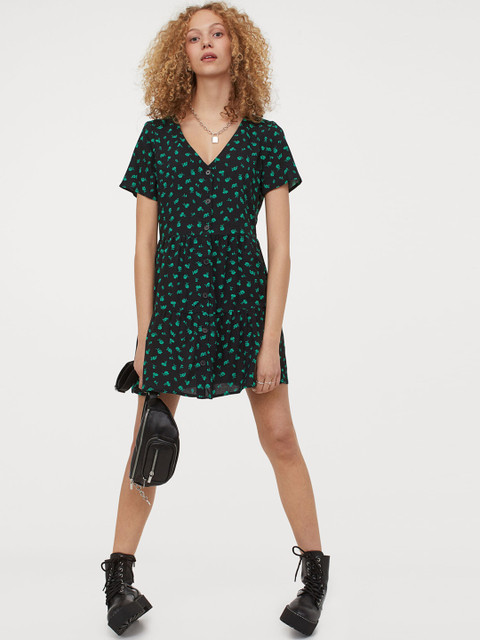 

H&M Women Black & Green Short Dress
