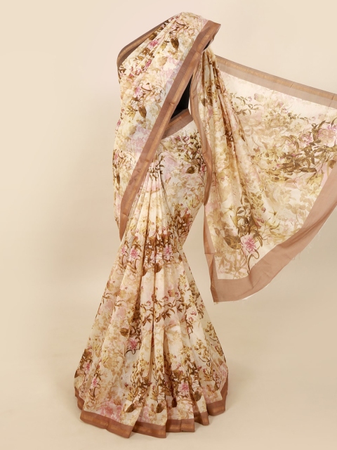 

Pothys Cream-Coloured Phulkari Printed Pure Silk Saree