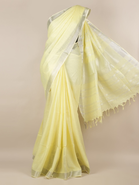 

Pothys Yellow Solid Linen Blend Saree