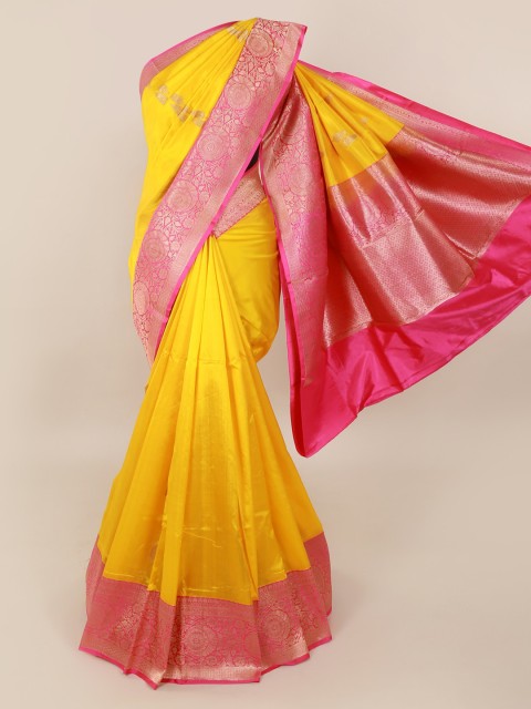 

Pothys Yellow & Pink Pure Silk Solid Saree