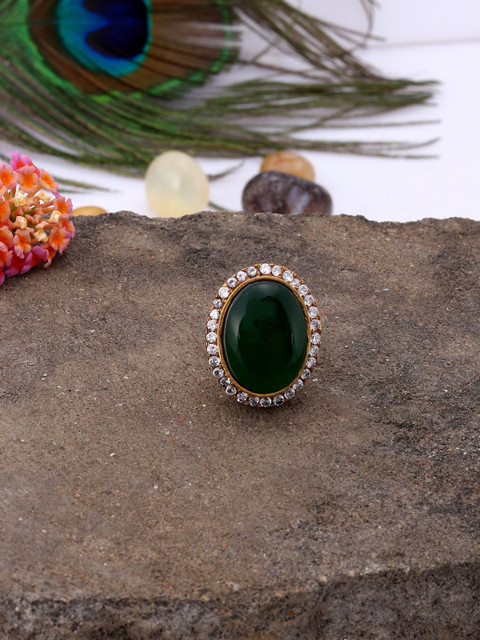

Silvermerc Designs Gold-Plated Green & White Oynx Studded Handcrafted Ring