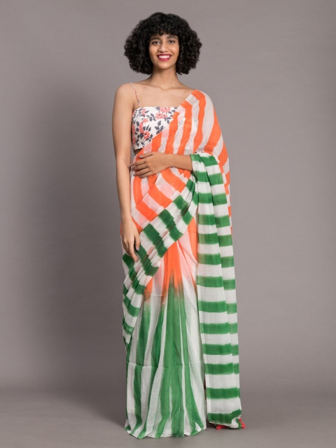

Suta White and Orange striped saree