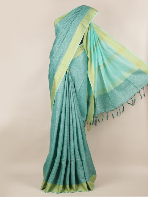 

Pothys Green Printed Linen Blend Saree