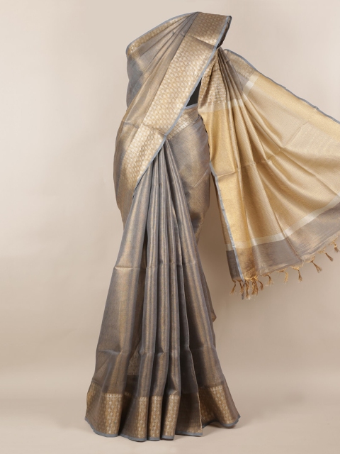 

Pothys Grey Solid Linen Blend Saree