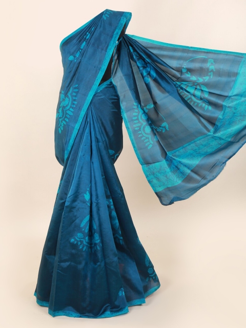 

Pothys Blue Batik Printed Pure Silk Saree