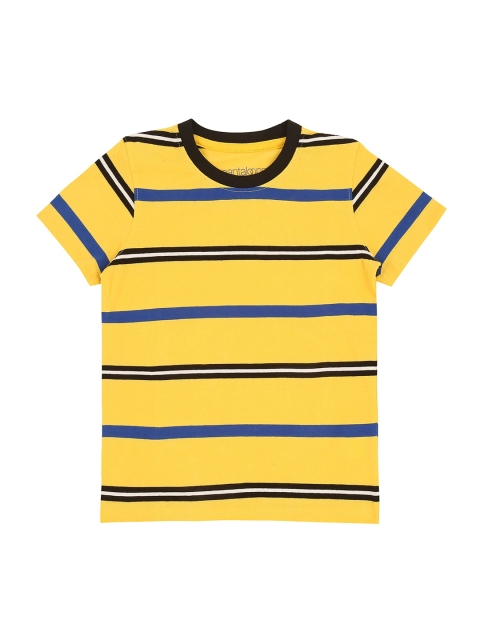 

CHALK by Pantaloons Boys Yellow Navy Blue Striped Round Neck Pure Cotton T-shirt