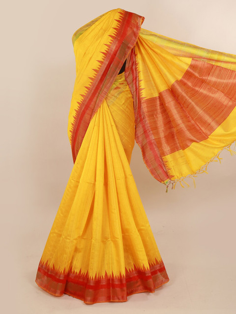 

Pothys Yellow & Red Jute Silk Solid Saree
