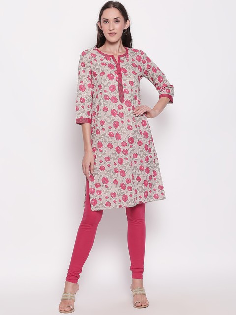 

RANGMANCH BY PANTALOONS Women Grey & Pink Printed Straight Kurta