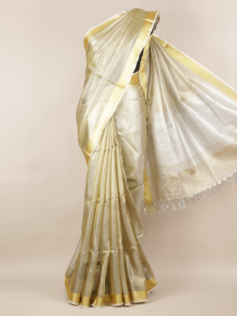 

Pothys Gold-Toned Solid Linen Blend Saree