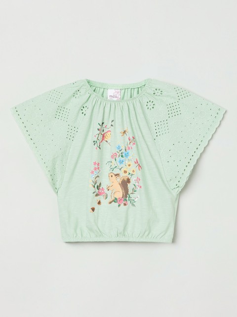 

max Girls Green Printed Blouson Top