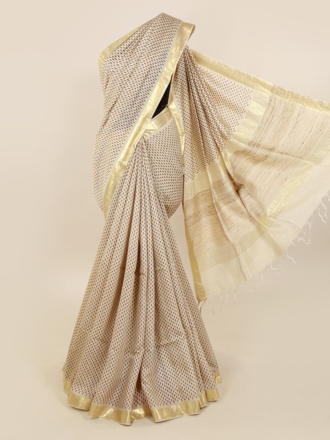 

Pothys Cream-Coloured Solid Pure Silk Saree
