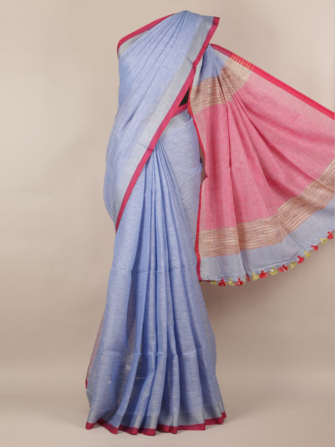

Pothys Blue Solid Linen Blend Saree