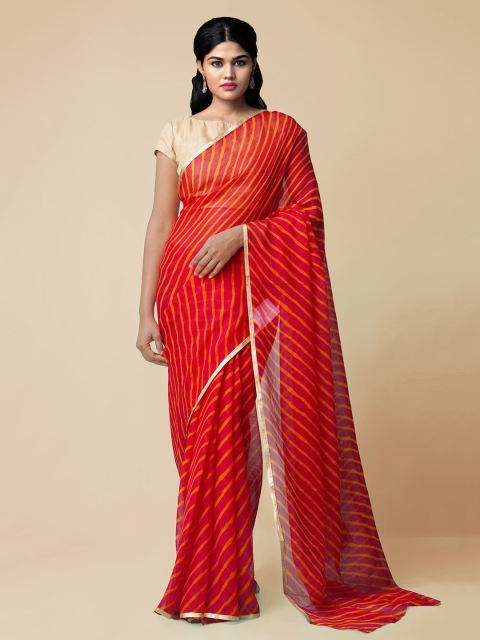 

Unnati Silks Red Pure Chiffon Printed Patola Saree