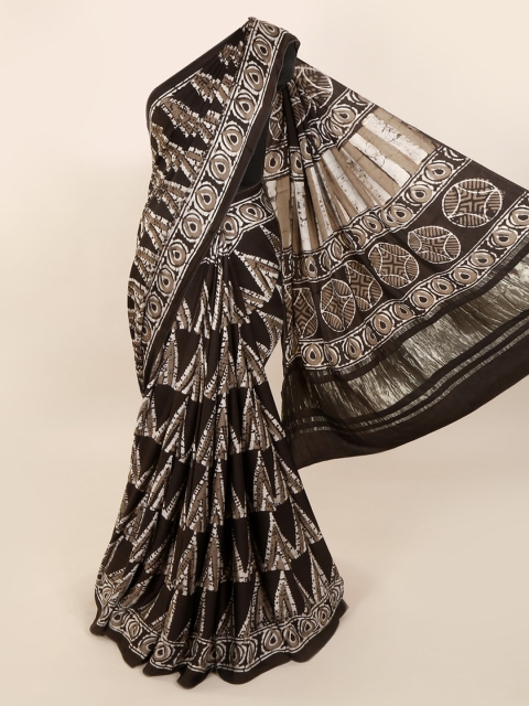 

Pothys Brown Pure Silk Printed Dabu Saree