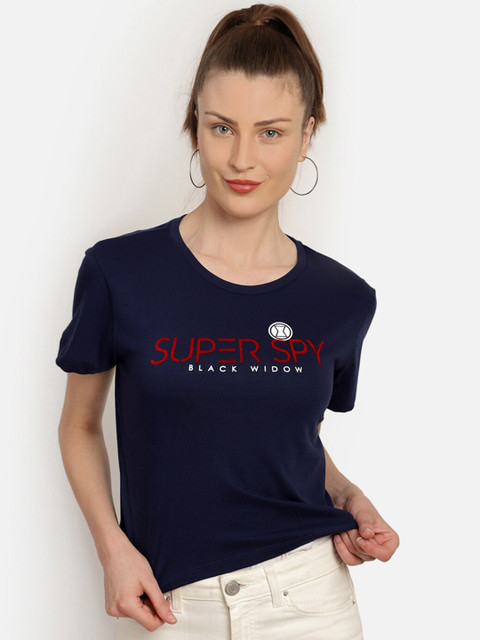 

Free Authority Women Navy Blue Black Widow Printed T-shirt