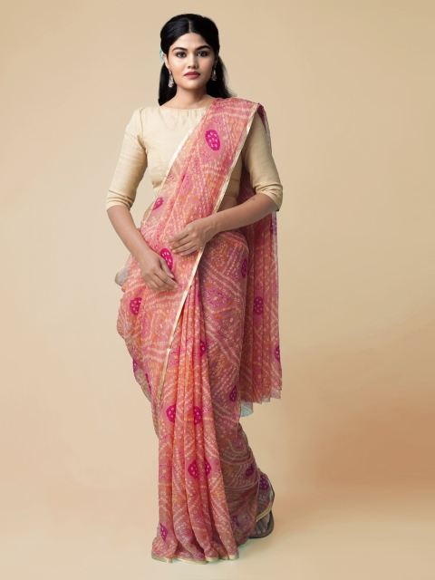 

Unnati Silks Pink Pure Chiffon Printed Patola Saree