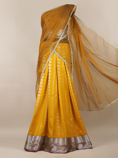 

Pothys Brown & Yellow Net Printed Lehenga Half Saree