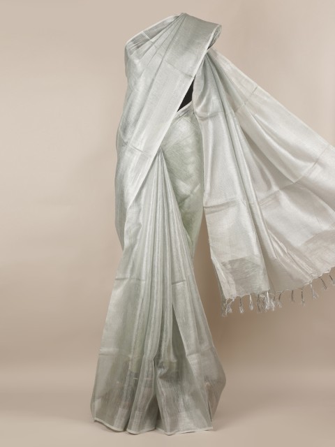 

Pothys Silver-Toned Solid Linen Blend Saree