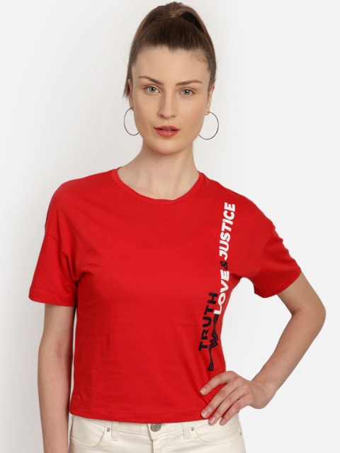 

Free Authority Women Red Wonder Woman Print Round Neck T-shirt