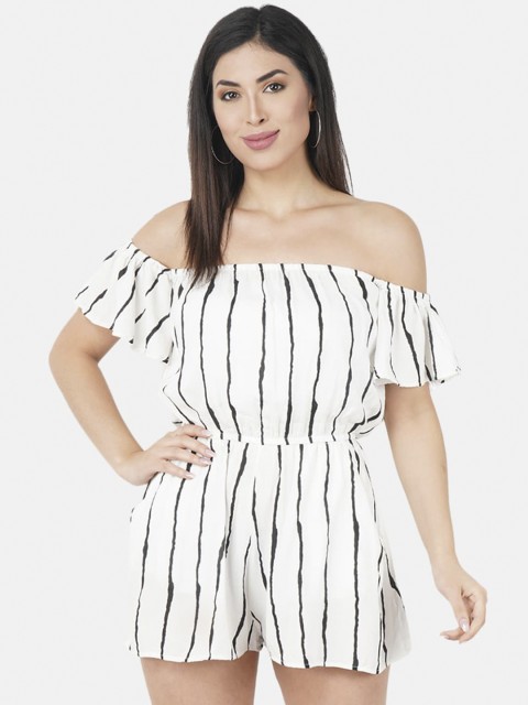 

JAAIVE Women White & Black Striped Playsuit