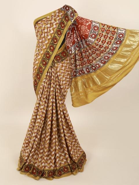 

Pothys Mustard Pure Silk Printed Dabu Saree