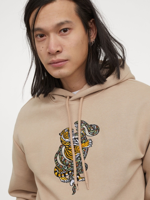 

H&M Women Beige Printed Hoodie