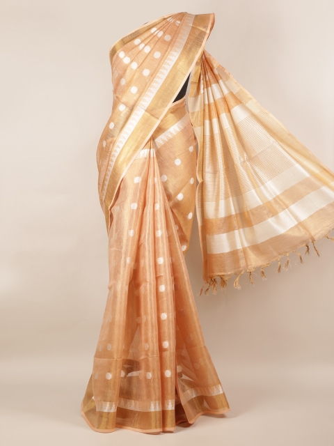 

Pothys Peach-Coloured Printed Linen Blend Saree