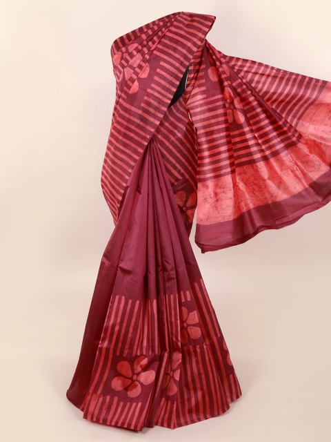 

Pothys Maroon & Pink Pure Silk Batik Printed Saree