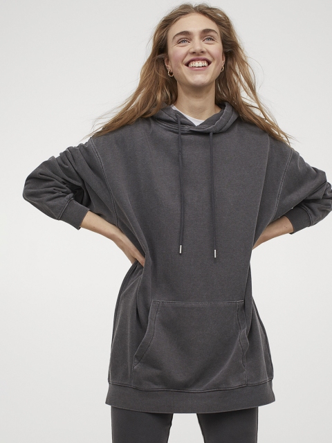 

H&M Women Grey Hooded Sweatshirt Sustainable Dress