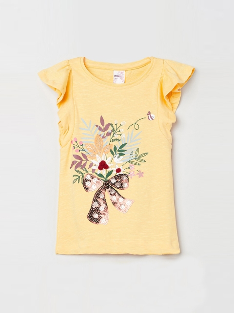

max Girls Yellow Printed Top