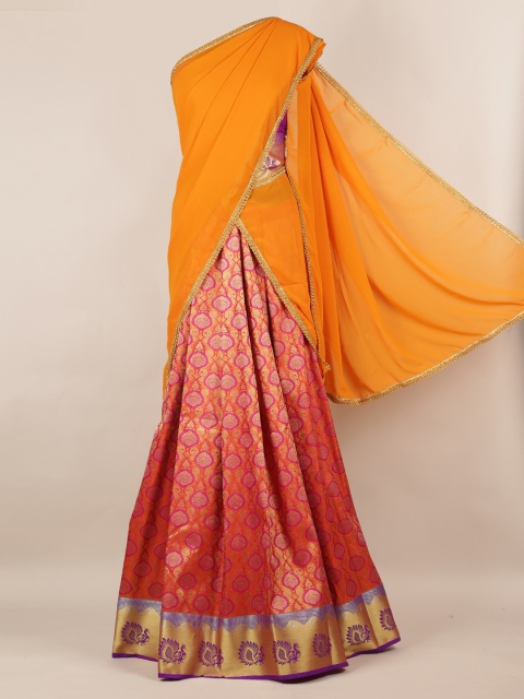 

Pothys Orange Solid Poly Chiffon Lehenga Half Saree