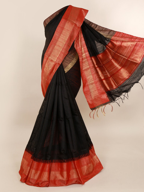 

Pothys Black & Red Jute Silk Solid Saree