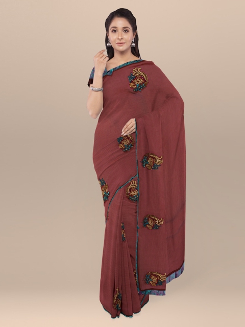 

KLM Fashion Mall Maroon Embroidered Poly Georgette Saree