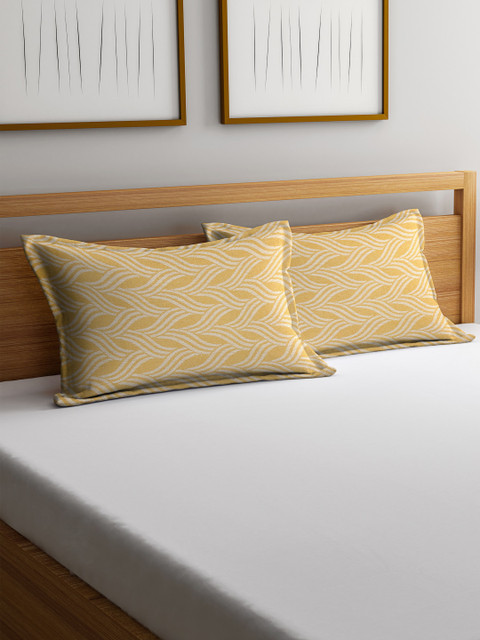 

NEUDIS Set Of 2 Yellow & Cream-Color Jacquard Rectangular Cotton Pillow Covers