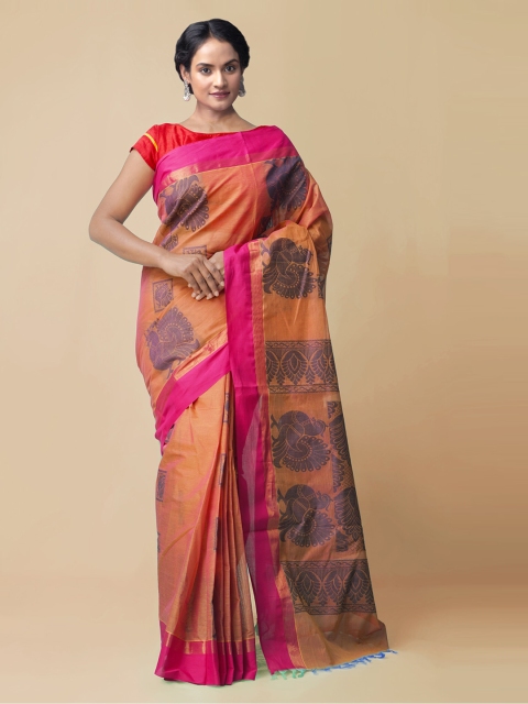 

Unnati Silks Pink Pure Cotton Printed Uppada Saree
