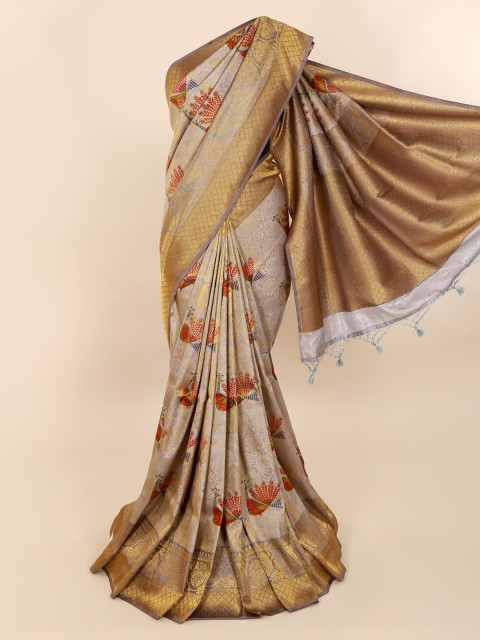 

Pothys Grey Pure Silk Printed Banarasi Saree