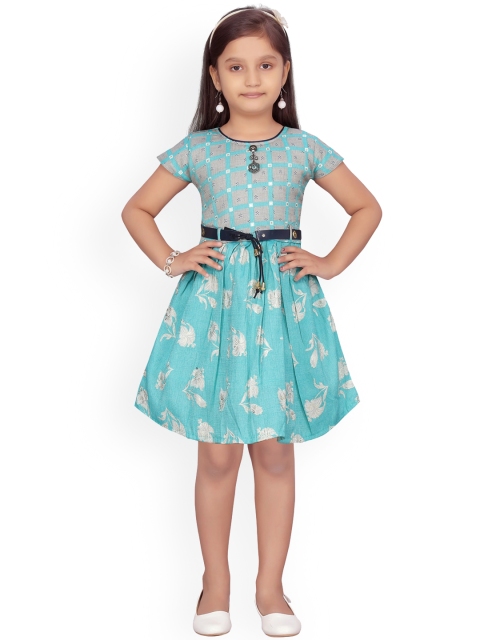 

Aarika Girls Turquoise Blue Printed Fit and Flare Dress