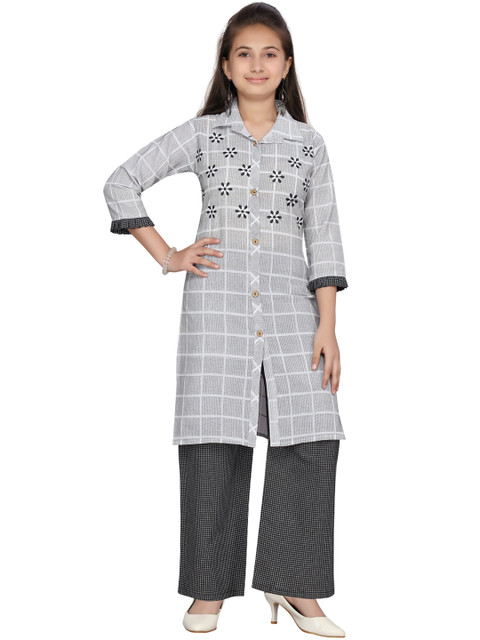 

Aarika Girls White Self Design Kurta with Palazzos