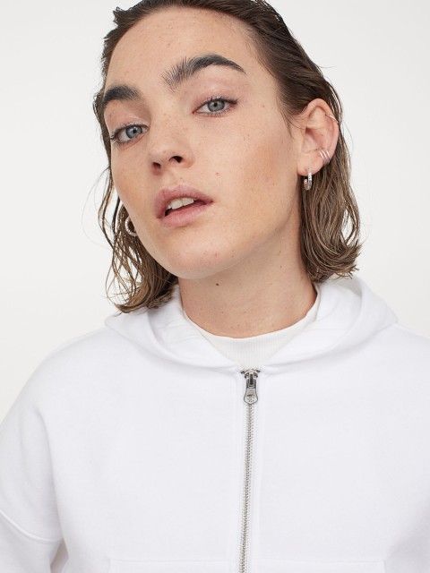 

H&M Women Solid Cropped Zip-Through Hoodie, White