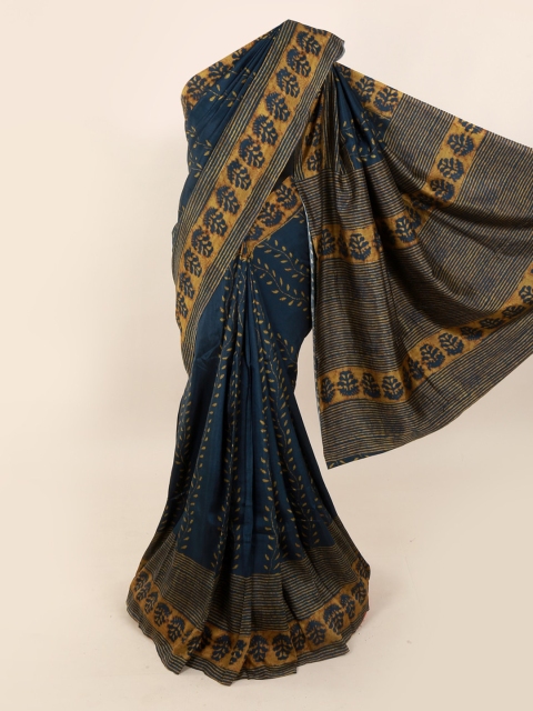 

Pothys Blue Pure Silk Printed Dabu Saree